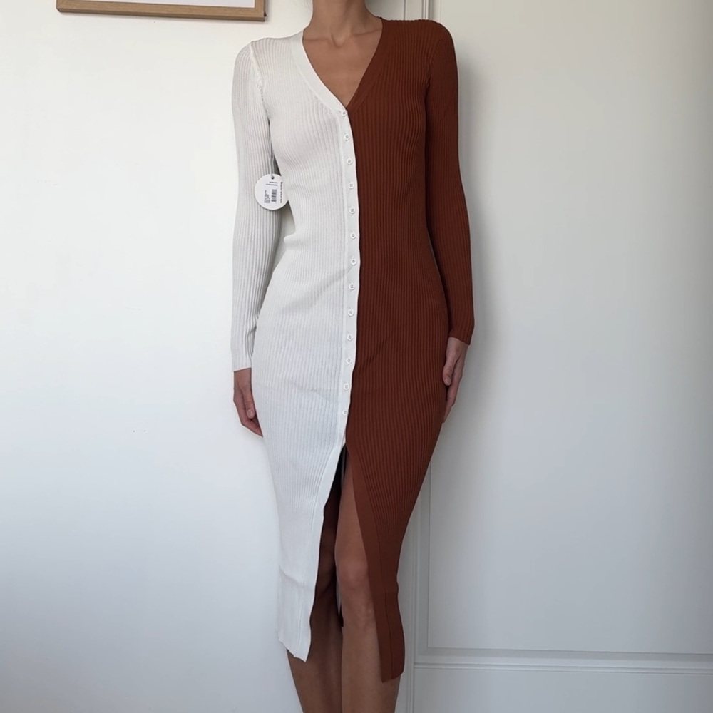 NWT Staud Shoko Sweater Dress in Tan/White SizeXS